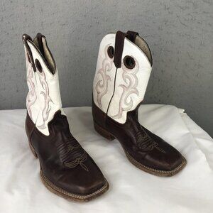 Anderson Bean Boots Youth Size 3 Brown White Western Square Toe Pull Holes